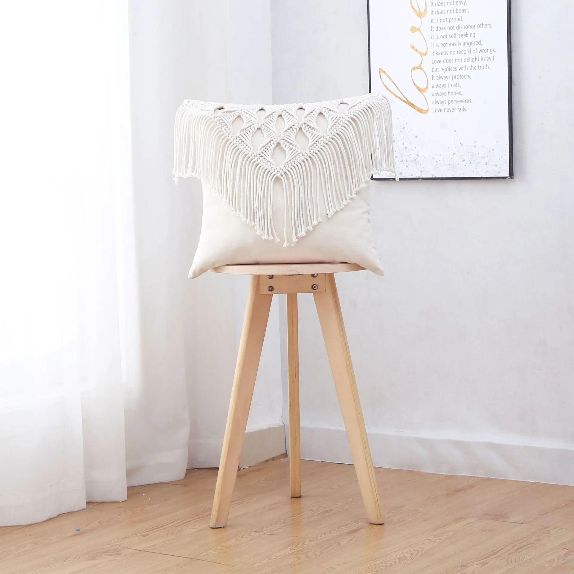 Hand-Woven Geometric Macrame Pillow Cover - Cotton Tassel Cushion 5 H2859968fd8b94728a7394ba82c2f0987t