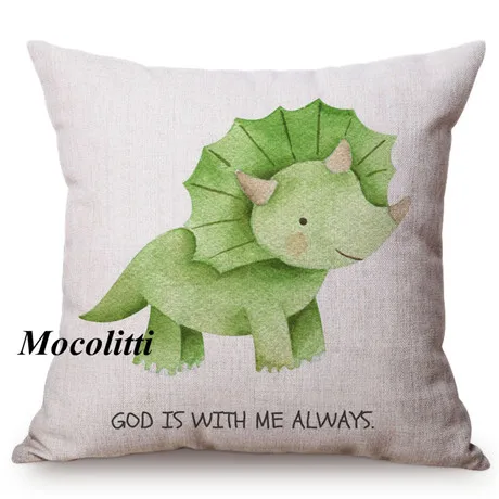 Cute Dinosaur Nordic Watercolor Cartoon Painting Kid's Nursery Art Room Decoration Throw Pillow Case Cotton Linen Cushion Cover M139-12