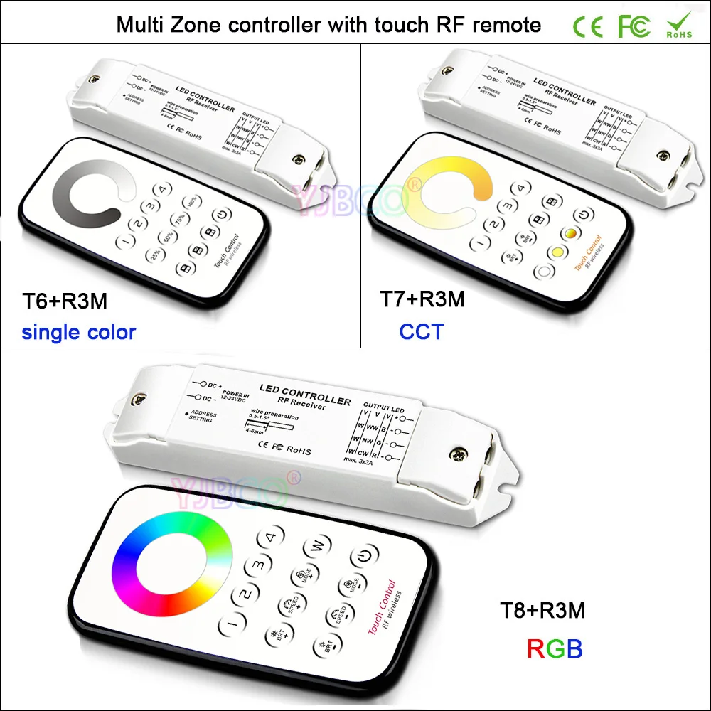 BC Multi Zone control led dimming/CCT/RGB Max 3*3A RF wireless remote + Receiver controller for LED Strip Light,DC12V-24V
BC Multi Zone control led dimming/CCT/RGB Max 3*3A RF wireless remote + Receiver controller for LED Strip Light,DC12V-24V