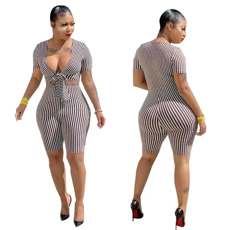 2020 Summer Women Jumpsuit Hot Style Model Solid-color Striped Print Deep V-neck European and American Rompers Bodysuit
2020 Summer Women Jumpsuit Hot Style Model Solid-color Striped Print Deep V-neck European and American Rompers Bodysuit