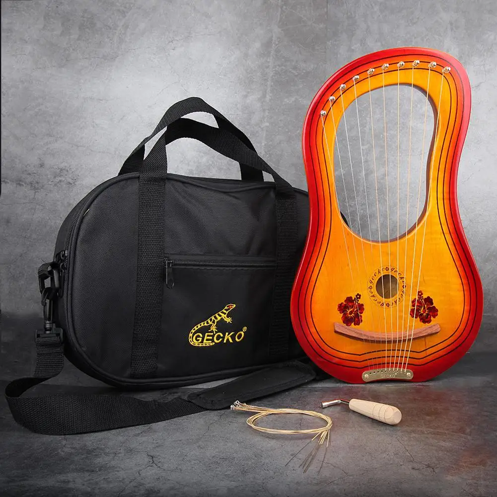 10-String Lyre Harp Metal Strings Mahogany Solid Wood String Mini Instrument With Tuning Wrench Carry Bag On For | Спорт и