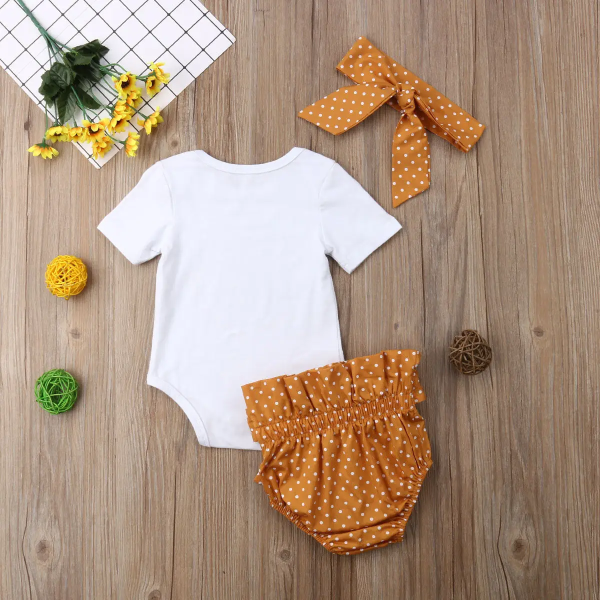 3Pcs Newborn Baby Girls Outfit Clothes Tops Jumpsuit Bodysuit+Pants Set