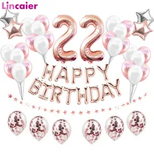 Birthday-Balloons Party-Decorations 22th-Happy-Birthday 22-Years-Old Woman-Supplies Rose-Gold