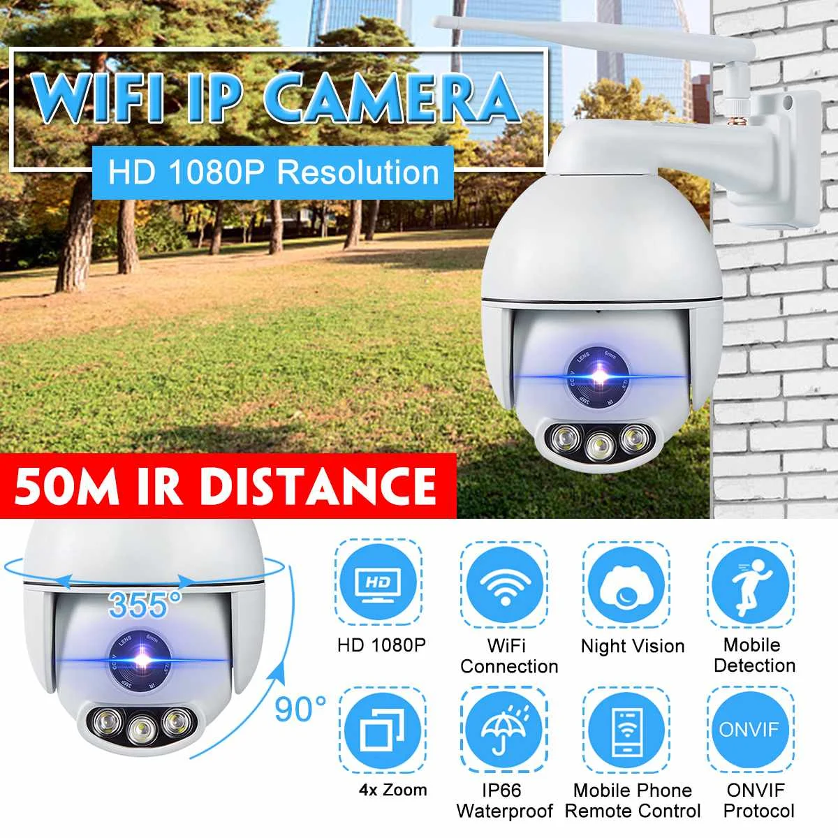 1080P WiFi Camera Waterproof IP Camera PTZ PoE Pan/Tilt 4x Optical Zoom 50M Night Vision SD Card IP66 Security Camera
1080P WiFi Camera Waterproof IP Camera PTZ PoE Pan/Tilt 4x Optical Zoom 50M Night Vision SD Card IP66 Security Camera