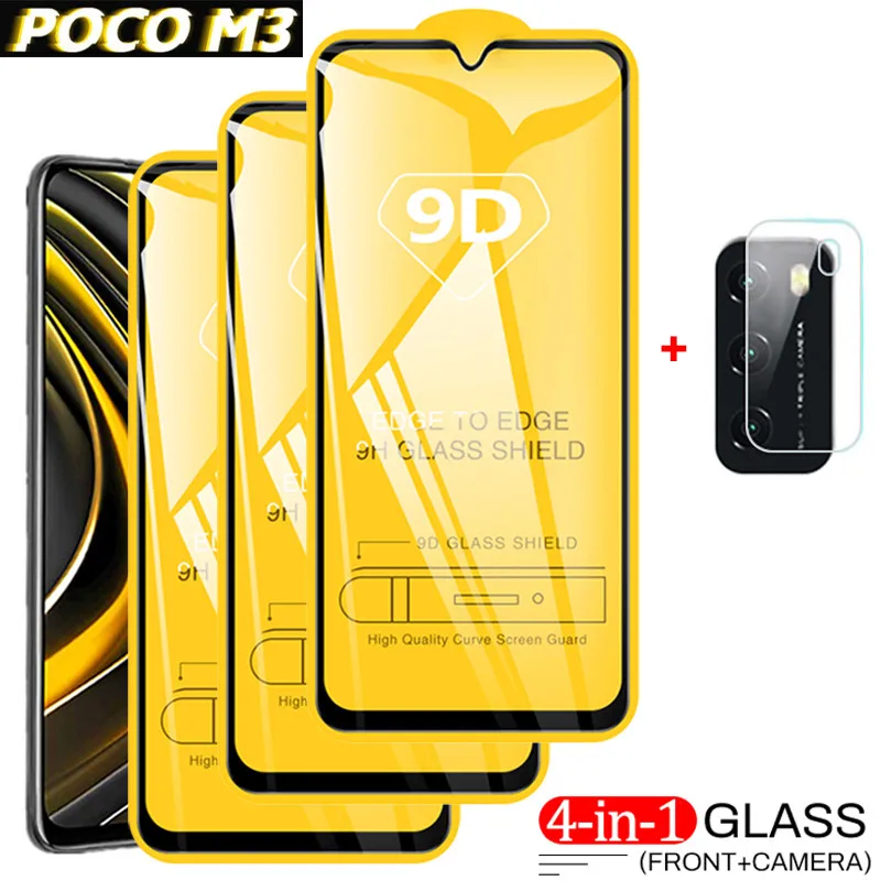 

4 в 1 закаленное стекло для Xiaomi poco m3 pro 5g poco f3 стекло poko m3 pro mi pocophone f3 полное покрытие протектор экрана жесткий 9H