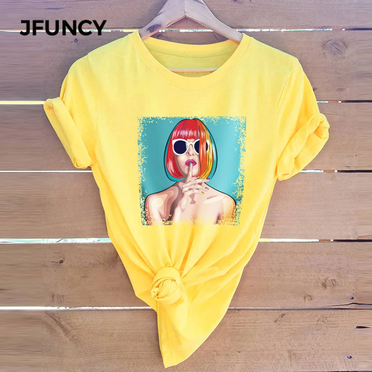 JFUNCY летние футболки из 100% хлопка Женская Повседневная футболка размера плюс