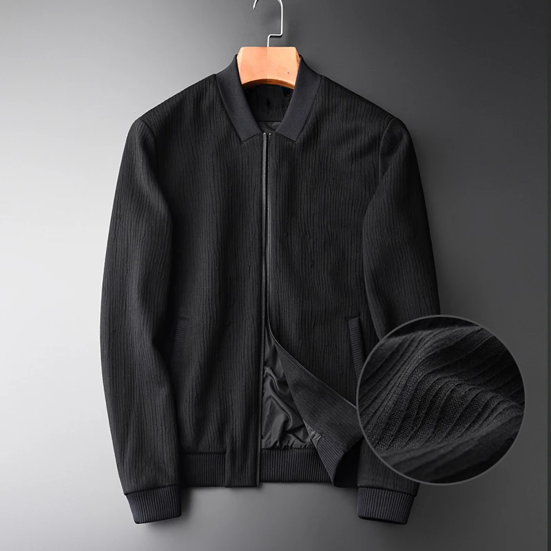 Мужская куртка с воротником-стойкой, мужские трикотажные куртки с темной бахромой, роскошные трендовые черные куртки для мужчин 
Мужская куртка с воротником-стойкой, мужские трикотажные куртки с темной бахромой, роскошные трендовые черные куртки для мужчин
