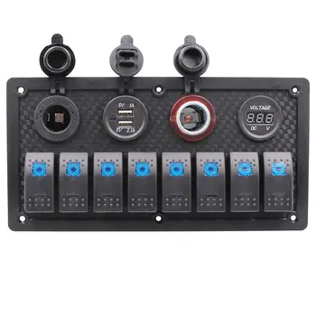 12V 24V 8 Gang Rocker Switch Panel Circuit Breaker LED Toggle Rocker Switch Panel With USB For RV Car Truck Boat Marine
12V 24V 8 Gang Rocker Switch Panel Circuit Breaker LED Toggle Rocker Switch Panel With USB For RV Car Truck Boat Marine