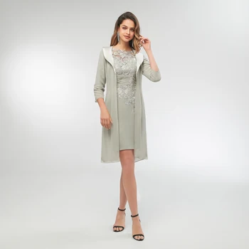 Chiffon Lace 2 Pieces Elegant Knee-Length Mother Of The Bride Dress With Jacket Plus Size Custom Made Mother Dress For Wedding
Chiffon Lace 2 Pieces Elegant Knee-Length Mother Of The Bride Dress With Jacket Plus Size Custom Made Mother Dress For Wedding