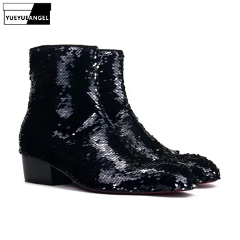 Fashion Mens Shiny Sequined Ankle Boots Night Clubwear Pointed Toe Bling Bling Block Med Heels Boots Male Harajuku Party Shoes
Fashion Mens Shiny Sequined Ankle Boots Night Clubwear Pointed Toe Bling Bling Block Med Heels Boots Male Harajuku Party Shoes