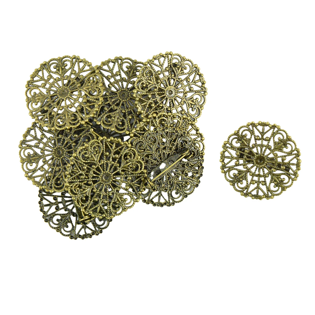 10x Vintage Filigree Flower Blank Brooch Setting Lapel Safety Pin Base Badge 10x Vintage Filigree Flower Blank Brooch Setting Lapel Safety Pin Base Badge