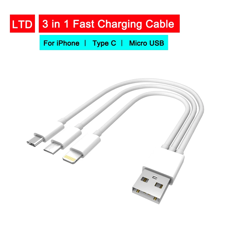 3 in 1 Type c Micro USB Charging Cable Line for Huawei Nova 5 Pro For Xiaomi 9 For Samsung S10 For iPhone 8/X/Xs/XR Smartphone
3 in 1 Type c Micro USB Charging Cable Line for Huawei Nova 5 Pro For Xiaomi 9 For Samsung S10 For iPhone 8/X/Xs/XR Smartphone