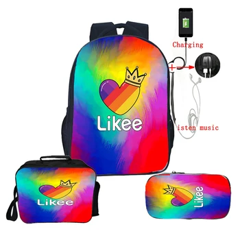Russia Style LIKEE USB Charge Backpack Boys Girls Heart Rainbow School Rucksack Children 3pcs/set Cat Fox High Quality Knapsack
Russia Style LIKEE USB Charge Backpack Boys Girls Heart Rainbow School Rucksack Children 3pcs/set Cat Fox High Quality Knapsack
