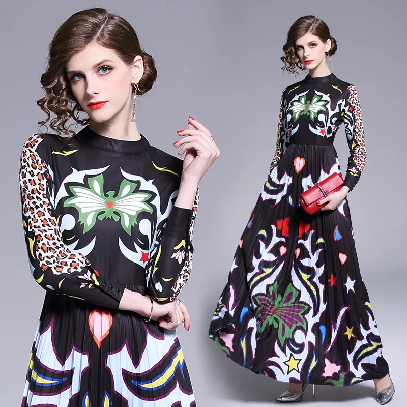 2019 Catwalks Spring And Summer New Style Stand Collar Slimming High-waisted Pleated Abstract Leopord Pattern Floral Printed Dre
2019 Catwalks Spring And Summer New Style Stand Collar Slimming High-waisted Pleated Abstract Leopord Pattern Floral Printed Dre