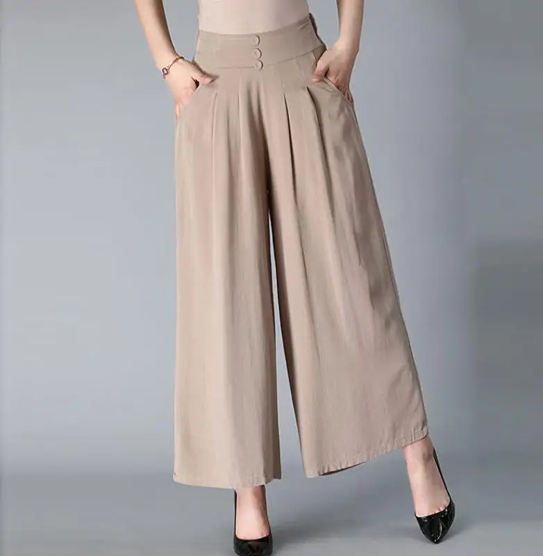 

Large Size Women Wide Leg Pants Vintage Stylish Culottes Trousers Casual Long Pantalon Palazzo Female Elastic High Waist Turnip