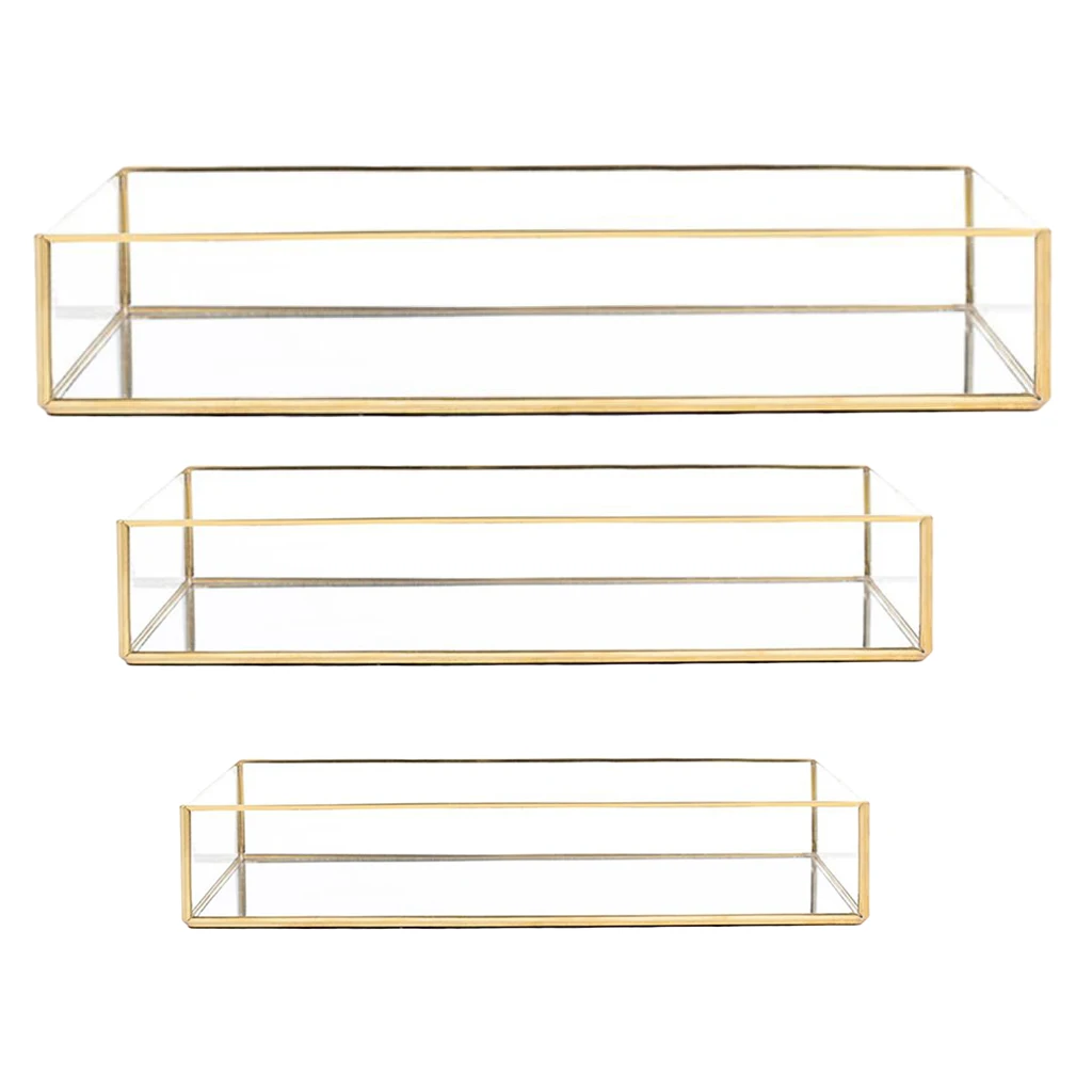 Exquisite Glass Jewelry Display Tray, Cosmetic Storage Box, Makeup Organizer, Entry Way Tray, S/M/L 3 Size