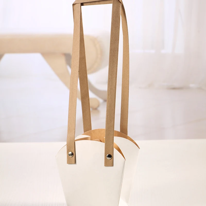 

Paper Bag White Flower Bag Waterproof Kraft Paper Bonsai Packing Bag With Paper Rope and Rivet Three sizes Sping Holder