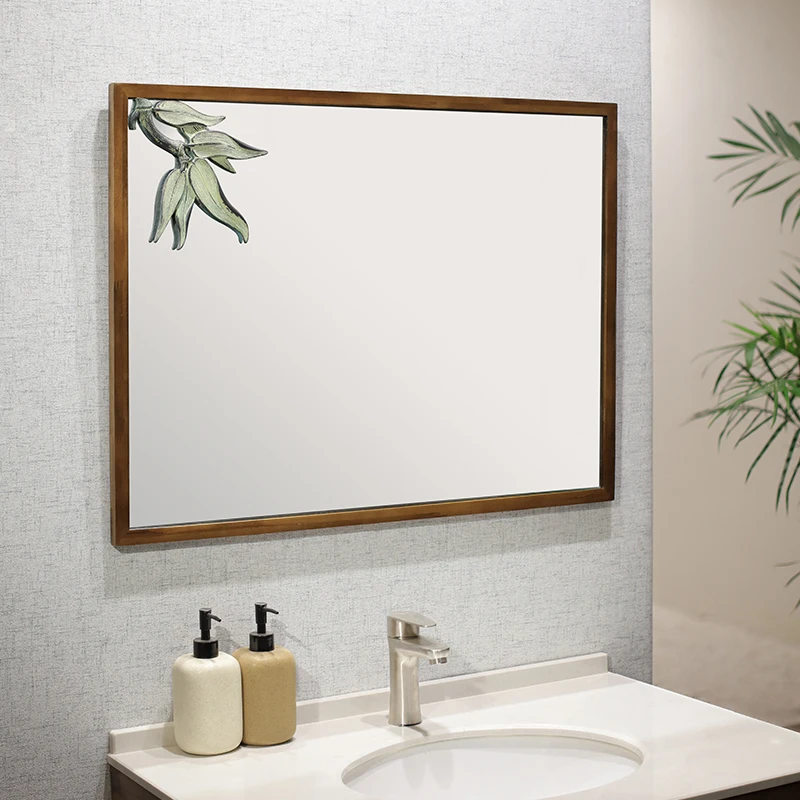 

Зеркало в китайском стиле с рамой из массива дерева, зеркало для ванной комнаты в стиле ретро, настенное висячее зеркало для умывальника, дзен зеркало для макияжа