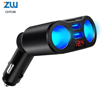The new car charger with rotary cigarette lighter, multi-functional one-drag three pairs of USB mobile phone charger
