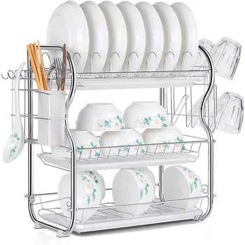 3 Tier Dish Drainer Rack Holder Dish Drying Rack Plate Dish Cup Cutlery Drainer Rack Plates Holder with Mug Holder and Cutlery K
3 Tier Dish Drainer Rack Holder Dish Drying Rack Plate Dish Cup Cutlery Drainer Rack Plates Holder with Mug Holder and Cutlery K