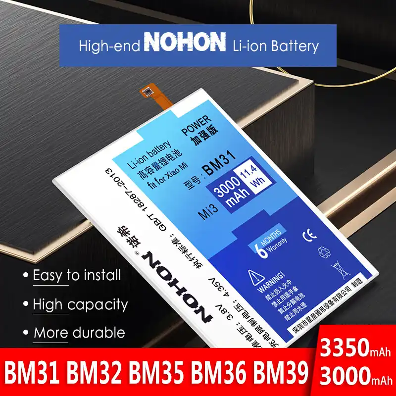 Nohon Bm31 Bm32 Bm35 Bm36 Bm39 Xiaomi Mi3 Mi4 Mi4c Mi5s Mi6 Mi 3 4 6 4c 5 S 高容量交換バッテリー ツール 携帯電話のバッテリー 電話のバッテリーbattery Bm31 Gooum