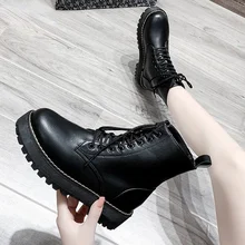 

Women Autumn Black Martin Boot Women's Lace Up Round Head Ankle Boots Female Fashion Shoes Ladies Combat Booties