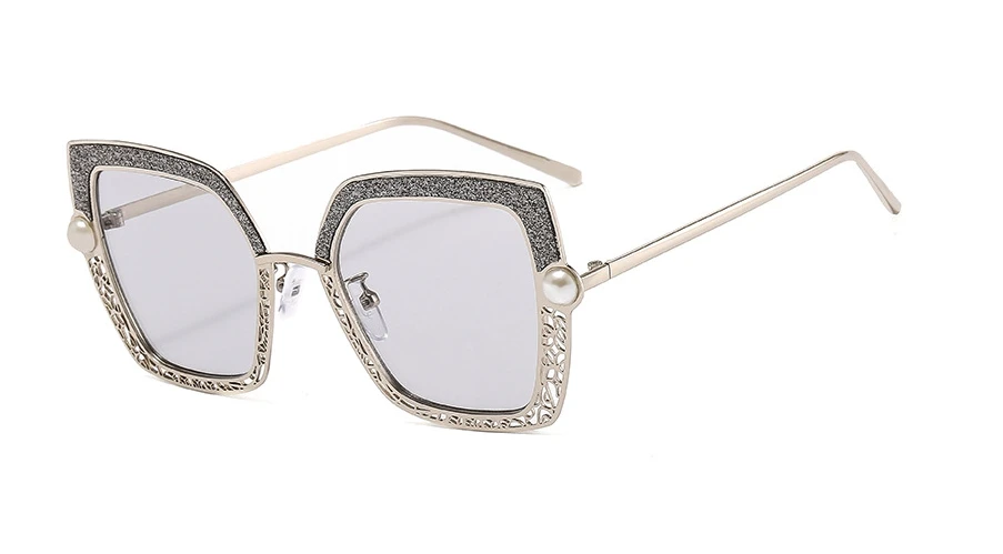 Square Cat Eye Pearl Hollow Luxury Sunglasses Men Women Fashion Shades UV400 Vintage Glasses