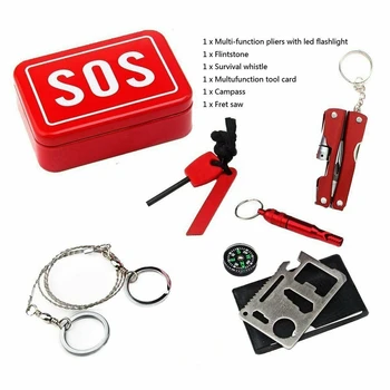 

1 Set Outdoor Emergency Camping equipment box survival kit box self-help box SOS for Camping Hiking saw whistle compass tools