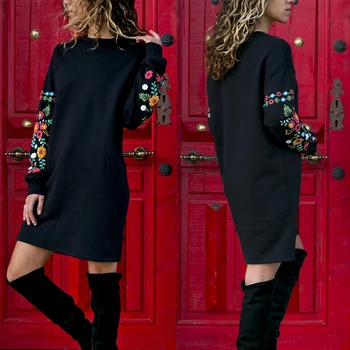 Dress Women Winter Mini Dress Classic Floral Printed Long Sleeve O-Neck Loose Warm Dress Black Streetwear Vestido 2020
Dress Women Winter Mini Dress Classic Floral Printed Long Sleeve O-Neck Loose Warm Dress Black Streetwear Vestido 2020