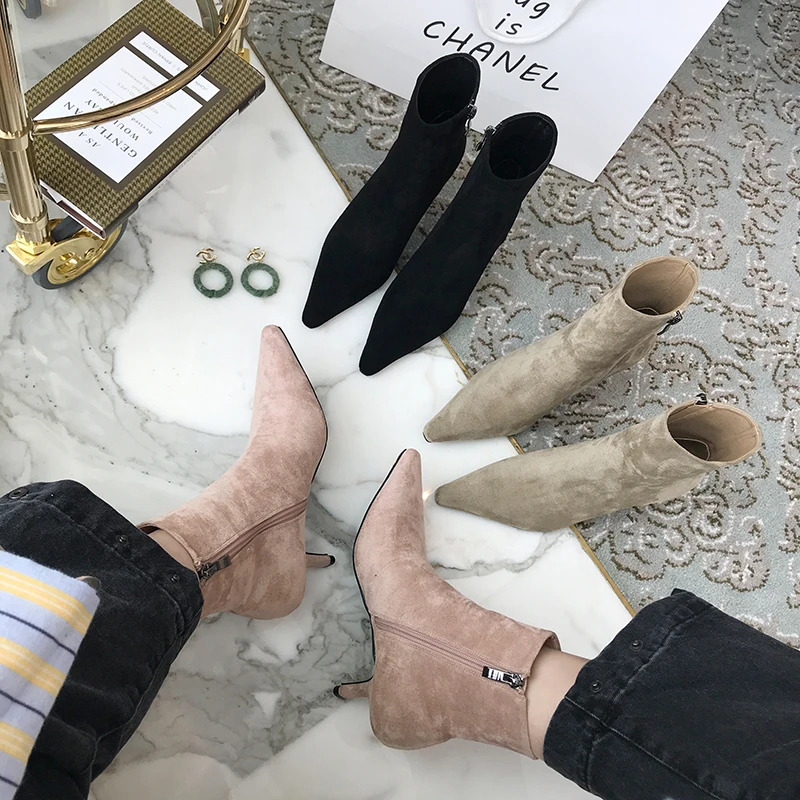 Sexy Suede Ankle Boots Pointed Toe Thin Mid Heels 2019 Autumn Winter Short Boots Elegant Dress Shoes Black Pink Khaki Women Boot
Sexy Suede Ankle Boots Pointed Toe Thin Mid Heels 2019 Autumn Winter Short Boots Elegant Dress Shoes Black Pink Khaki Women Boot