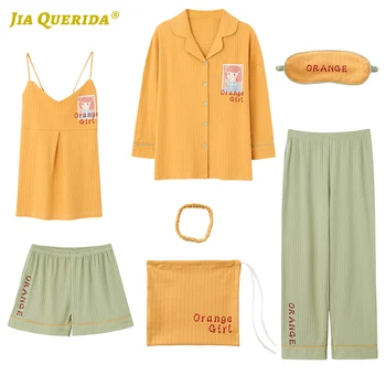 Yellow Top New Soft Loungewear Woman Fashion Style Casual Style Woman Clothes Cartoon Printing 7 Pieces Pajamas for Woman
Yellow Top New Soft Loungewear Woman Fashion Style Casual Style Woman Clothes Cartoon Printing 7 Pieces Pajamas for Woman