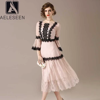 AELESEEN High Quality Fashion 2019 Stylish Designer Runway Dress Women's Flare Sleeve Ruffles Patchwork Hollow Out Lace Dress 
AELESEEN High Quality Fashion 2019 Stylish Designer Runway Dress Women's Flare Sleeve Ruffles Patchwork Hollow Out Lace Dress