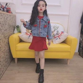 Girls' Denim Jacket 2020 Spring New Cherry Decorated Short Jacket with 2-piece Dress 
Girls' Denim Jacket 2020 Spring New Cherry Decorated Short Jacket with 2-piece Dress
