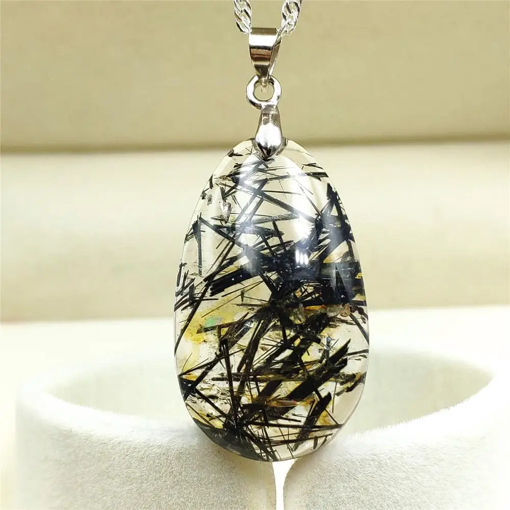 Genuine Natural Black Rutilated Quartz Pendant Gemstone Party Gift 32x19x6mm Crystal Water Drop Stone Pendant AAAAA 
Genuine Natural Black Rutilated Quartz Pendant Gemstone Party Gift 32x19x6mm Crystal Water Drop Stone Pendant AAAAA