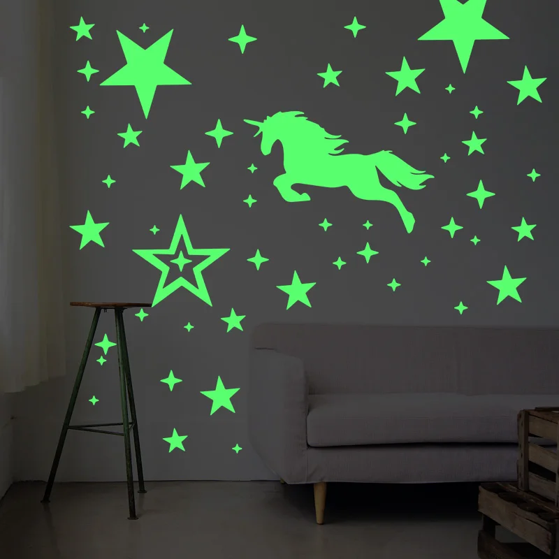 

1Set Unicorn Horse Glow in The Dark Wall Decals Luminous Fluorescent Star Wall Sticker Baby Nursery Kids Room Home Decoration