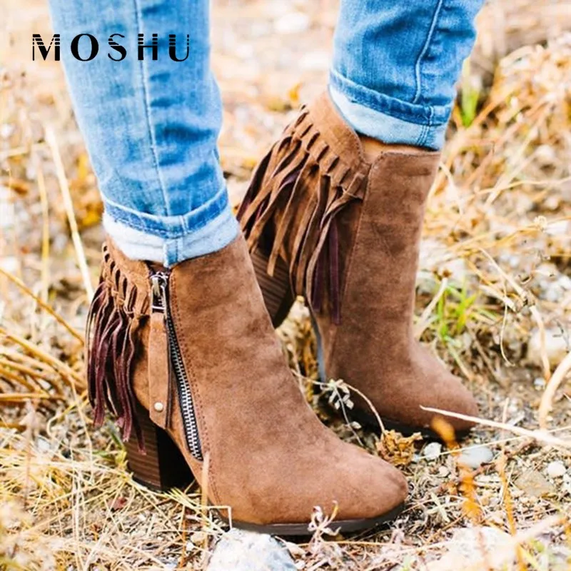 Ankle Boots Women Square Heels Tassel Shoes Woman Autumn Zipper Booties Pointed Toe Fringe Botas Feminina Zapatos De Mujer
Ankle Boots Women Square Heels Tassel Shoes Woman Autumn Zipper Booties Pointed Toe Fringe Botas Feminina Zapatos De Mujer