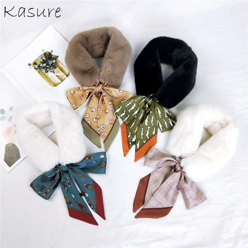 Kasure Women Fashion Fake Fur Neckerchief With Printed Ribbon Band Winter Warm Collar Scarves Foulard For Women
Kasure Women Fashion Fake Fur Neckerchief With Printed Ribbon Band Winter Warm Collar Scarves Foulard For Women