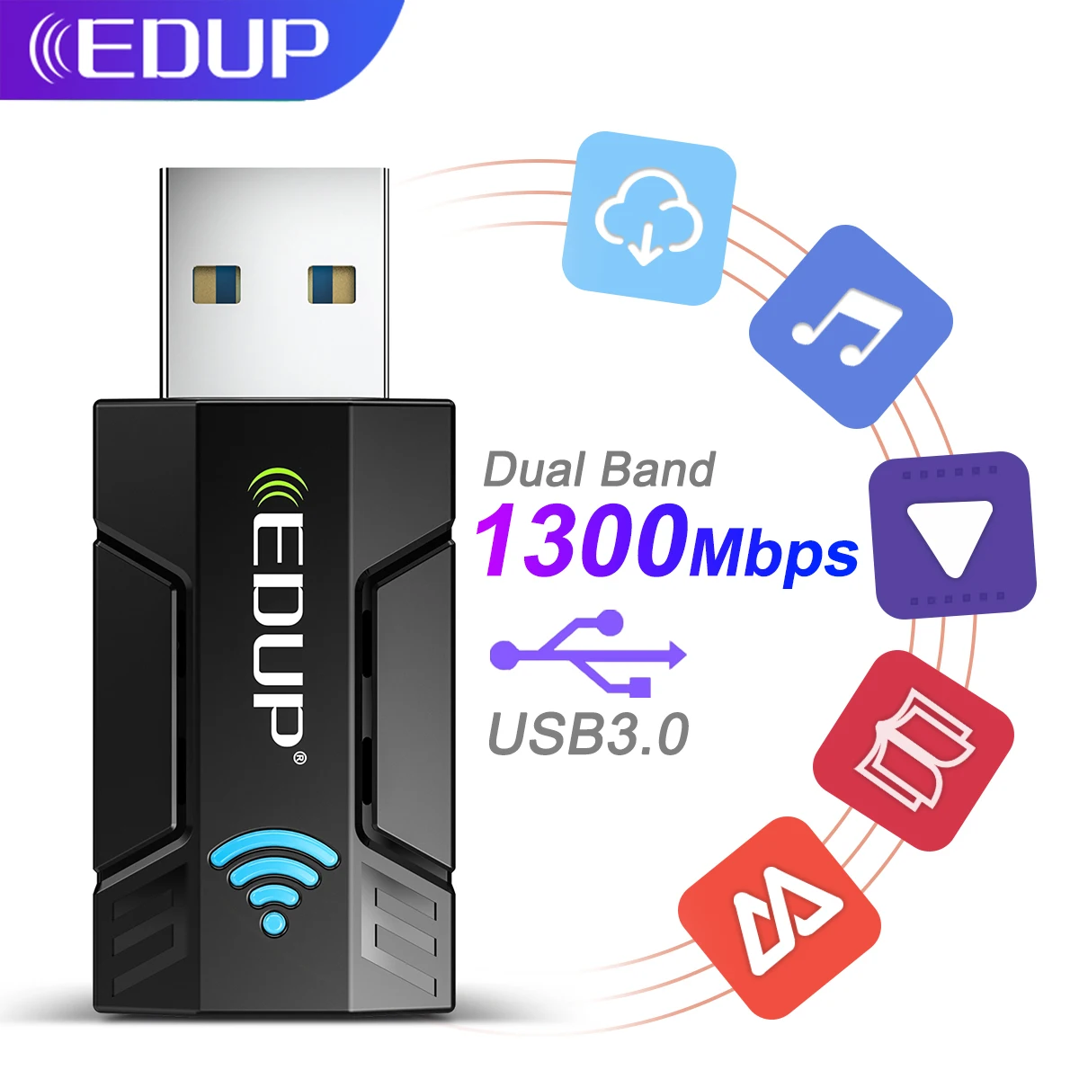 Фото Беспроводная сетевая карта EDUP 1300 м USB 2 4 Wi-Fi адаптер ГГц и телефон Двухдиапазонный