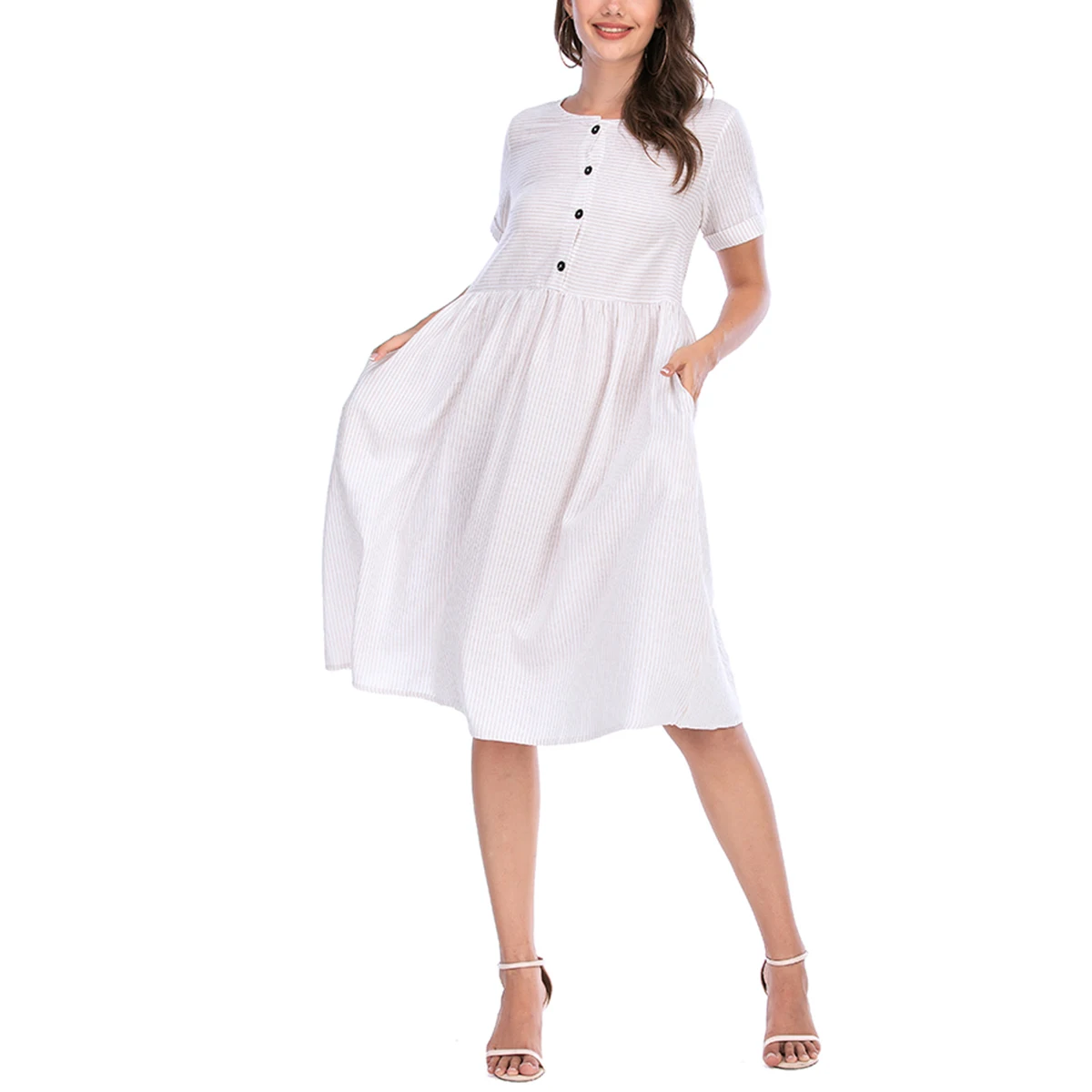 AA Women's Stripes Dress, High-Waist Midi, Short Sleeve Boat Neck Buttons Loose Girls Clothes Gifts
AA Women's Stripes Dress, High-Waist Midi, Short Sleeve Boat Neck Buttons Loose Girls Clothes Gifts