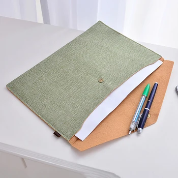 A4 Simple Imitation Linen Felt File Bag Portfolio Office Study Briefcase Stationery Folder Document Bag with Snap Closure