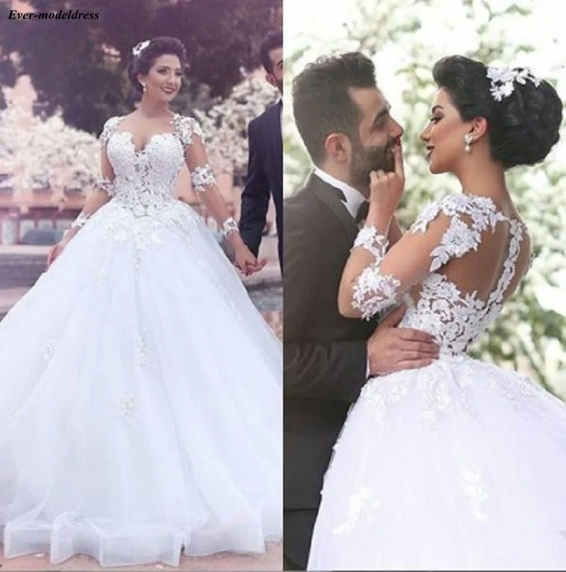2019 Ball Gown Wedding Dresses Long Sleeves Sheer O-Neck Zipper Back Lace Appliques Modest Bridal Gowns Robe De Mariee Cheap 
2019 Ball Gown Wedding Dresses Long Sleeves Sheer O-Neck Zipper Back Lace Appliques Modest Bridal Gowns Robe De Mariee Cheap