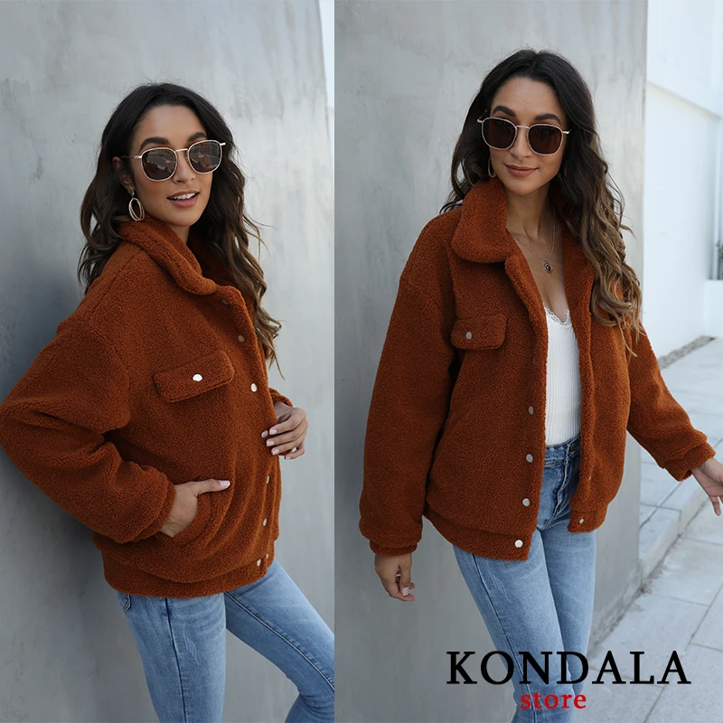 KONDALA Women's Coat Za Wool Flocking Casual Thick Winter Coat Female Pockets Long Sleeve Turn-Down Collar Zipper Jackets Mujer
KONDALA Women's Coat Za Wool Flocking Casual Thick Winter Coat Female Pockets Long Sleeve Turn-Down Collar Zipper Jackets Mujer