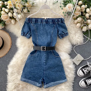 FMFSSOM Summer Spring Chic Vintage Slash Neck Denim Pocket Loose Sashes Belt Short Women Ladies Playsuit Blue
FMFSSOM Summer Spring Chic Vintage Slash Neck Denim Pocket Loose Sashes Belt Short Women Ladies Playsuit Blue