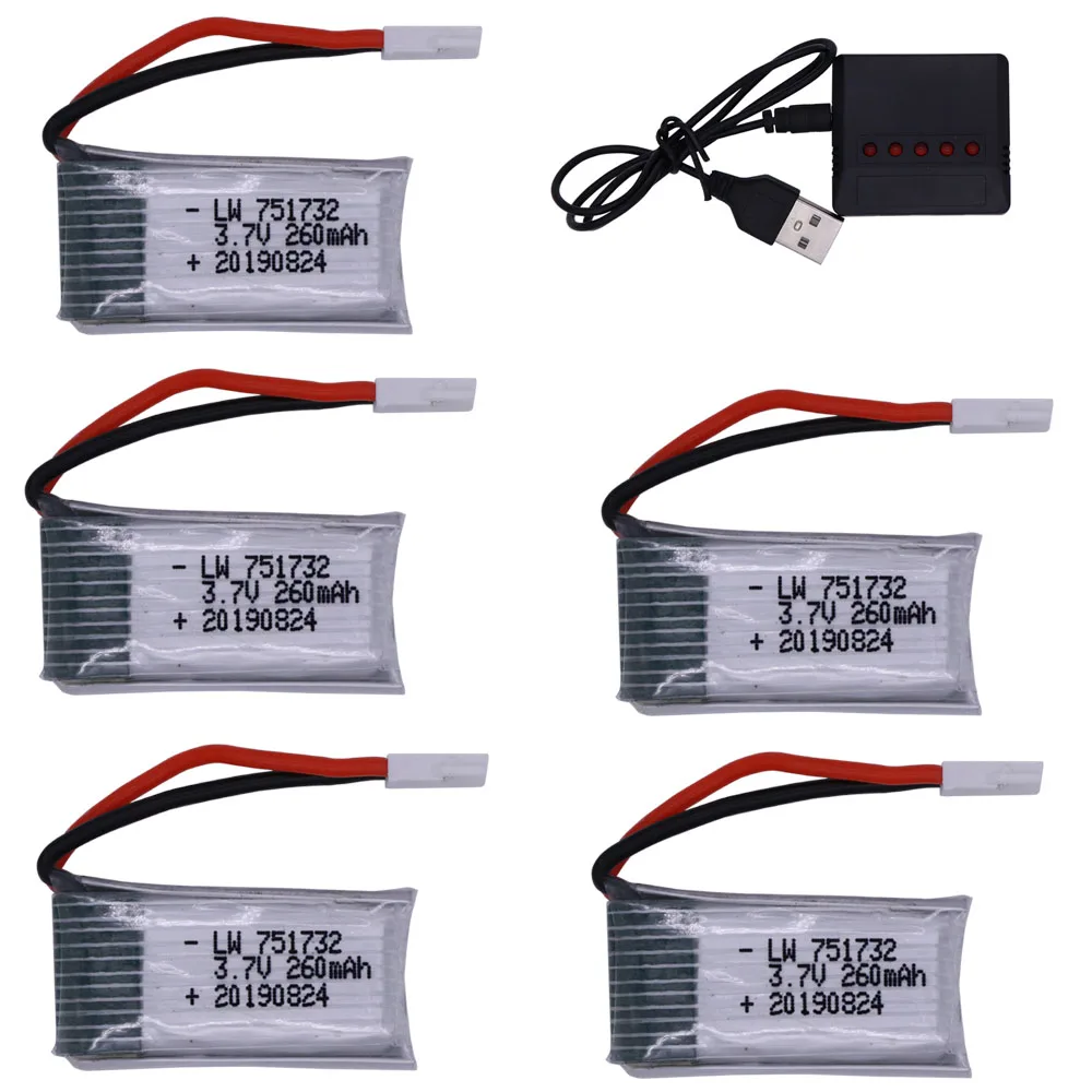 3.7V 260mAh Lipo Battery and (5in1) Charger for H8 H48 RC Quadcopter drone part H8 Mini 751732 3.7 V Battery 25C
3.7V 260mAh Lipo Battery and (5in1) Charger for H8 H48 RC Quadcopter drone part H8 Mini 751732 3.7 V Battery 25C