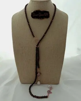 39'' Garnet Pearl CZ Beetle Long Necklace 
39'' Garnet Pearl CZ Beetle Long Necklace