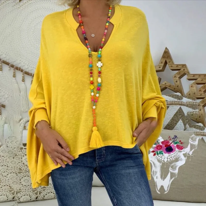 Women's Tops V-neck Long Sleeve Loose Casual Solid Four Colors High Quality Fashion Bat Ladies New Tops
Women's Tops V-neck Long Sleeve Loose Casual Solid Four Colors High Quality Fashion Bat Ladies New Tops