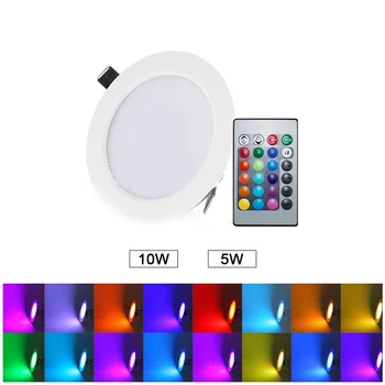 Round RGB LED Panel Light + Remote Control 5w/10w Recessed LED Ceiling Panel light AC85-265V+Driver