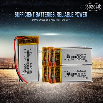 20pcs 602040 3.7V 500mAh Lithium Polymer li-ion Rechargeable Battery For GPS MP3 MP4 MP5 Car DVR Tachograph headphone
20pcs 602040 3.7V 500mAh Lithium Polymer li-ion Rechargeable Battery For GPS MP3 MP4 MP5 Car DVR Tachograph headphone