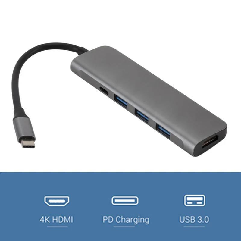USB 3.0 Type-C Hub with 3*usb 3.0 4K HDMI Port with Pd Charging 5-in-1 Docking Station for MacBook for Laptop for Mobile Phone
USB 3.0 Type-C Hub with 3*usb 3.0 4K HDMI Port with Pd Charging 5-in-1 Docking Station for MacBook for Laptop for Mobile Phone
