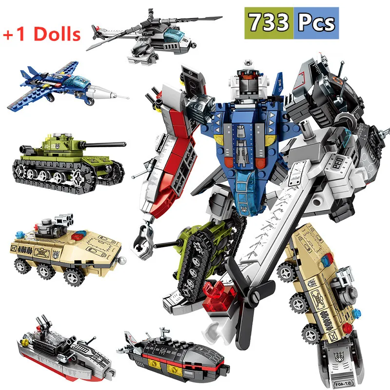 733pcs CITY Technical 6in1 Robot Building Block Compatible Sembo Blocks DIY Military Tank Helicopter Boat Warship Toys For Kids
733pcs CITY Technical 6in1 Robot Building Block Compatible Sembo Blocks DIY Military Tank Helicopter Boat Warship Toys For Kids
